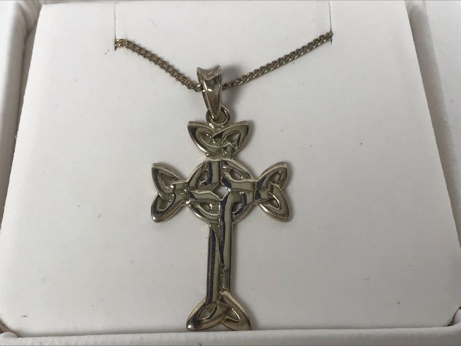 JUST ADDED - Sterling Silver Irish Cross Pendant Sterling Silver Necklace [Photo 3]