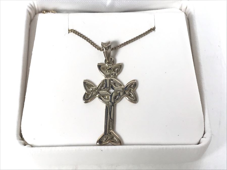 JUST ADDED - Sterling Silver Irish Cross Pendant Sterling Silver Necklace [Photo 1]