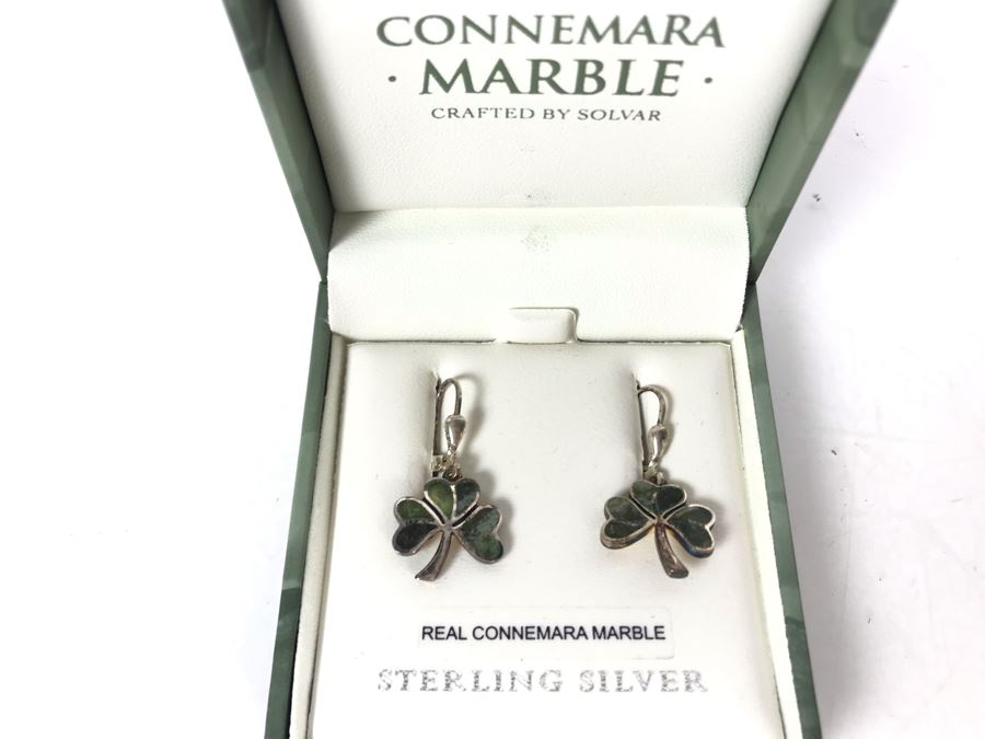 JUST ADDED - Sterling Silver Connemara Marble Irish Shamrock Earrings By Solvar Retails $120 [Photo 1]
