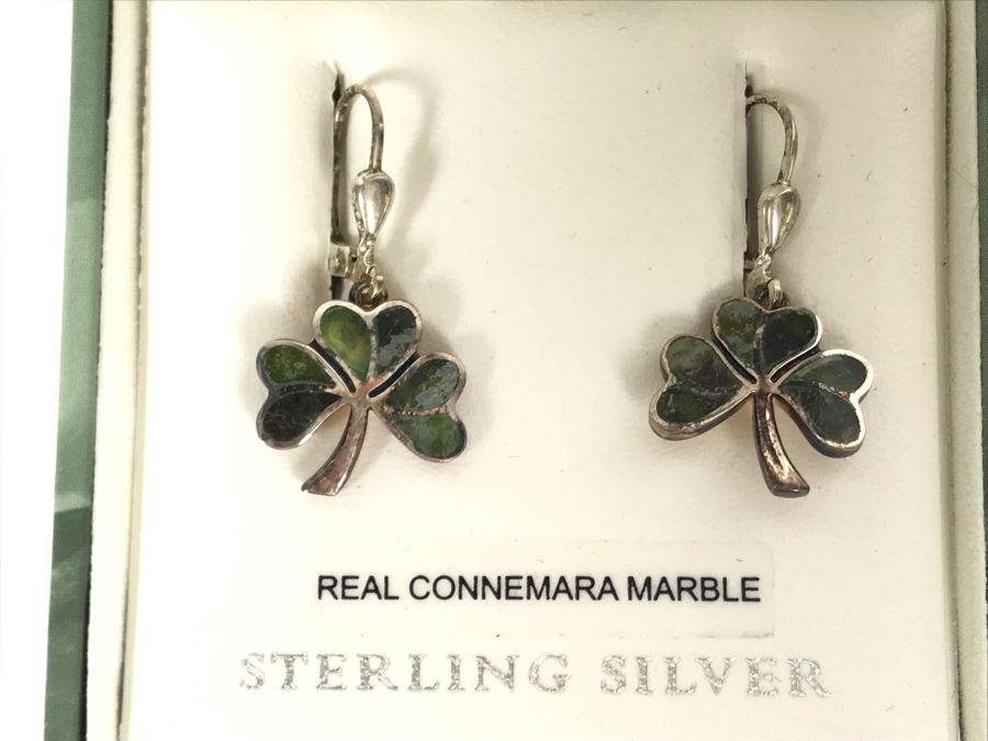 JUST ADDED - Sterling Silver Connemara Marble Irish Shamrock Earrings By Solvar Retails $120 [Photo 6]