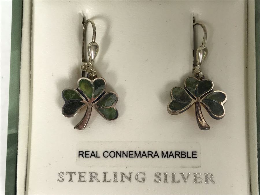 JUST ADDED - Sterling Silver Connemara Marble Irish Shamrock Earrings By Solvar Retails $120 [Photo 5]