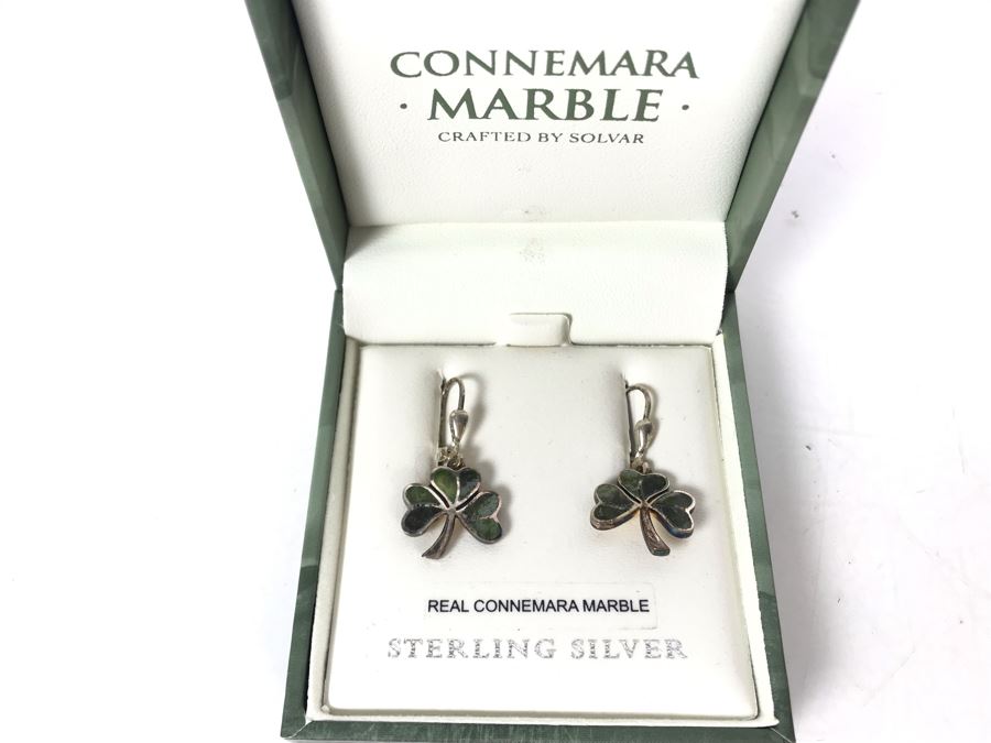JUST ADDED - Sterling Silver Connemara Marble Irish Shamrock Earrings By Solvar Retails $120 [Photo 2]