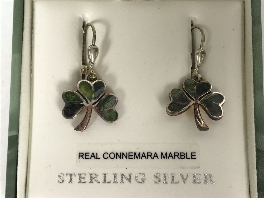 JUST ADDED - Sterling Silver Connemara Marble Irish Shamrock Earrings By Solvar Retails $120 [Photo 4]