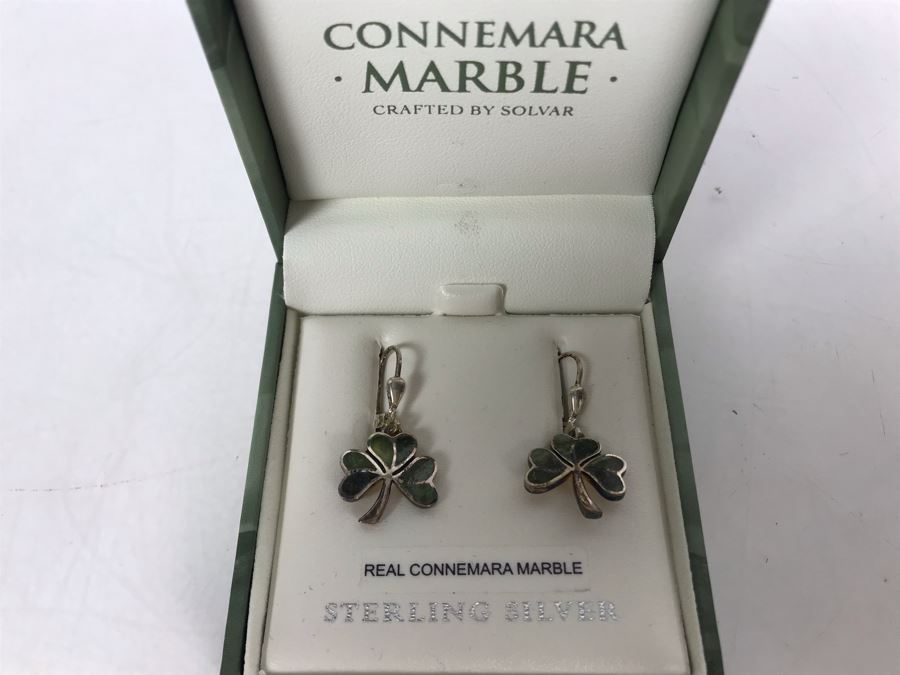 JUST ADDED - Sterling Silver Connemara Marble Irish Shamrock Earrings By Solvar Retails $120 [Photo 3]