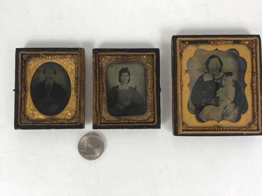 Set Of (3) Old Daguerreotype Photographs With Half Of Cases [Photo 2]