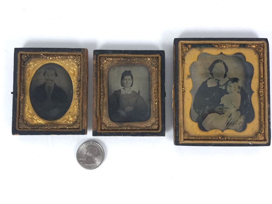 Set Of (3) Old Daguerreotype Photographs With Half Of Cases [Photo 1]
