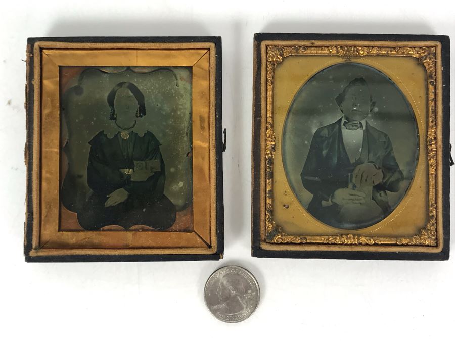 Pair Of Old Daguerreotype Photographs With Half Of Cases [Photo 2]