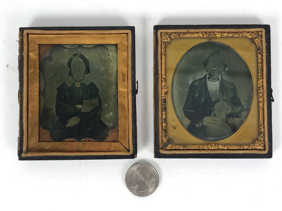 Pair Of Old Daguerreotype Photographs With Half Of Cases [Photo 3]