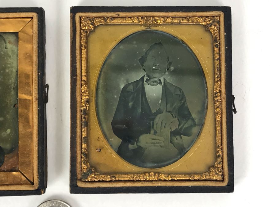 Pair Of Old Daguerreotype Photographs With Half Of Cases [Photo 4]