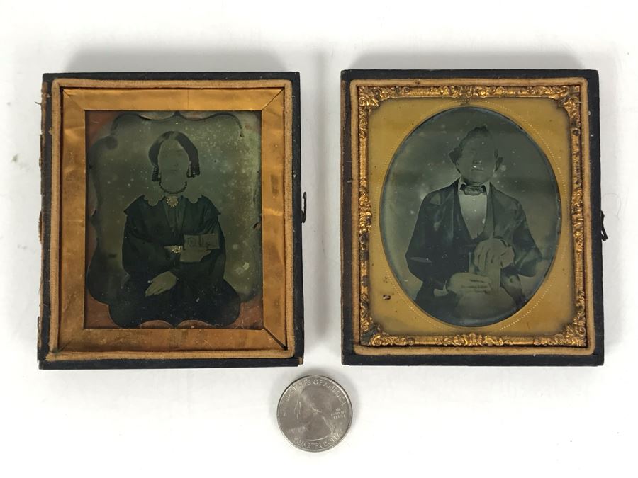 Pair Of Old Daguerreotype Photographs With Half Of Cases [Photo 1]