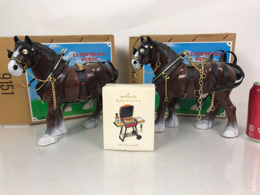Pair Of Clydesdale Horse Toys With Boxes And Hallmark Keepsake Ornament Oh, What A Grill! [Photo 2]