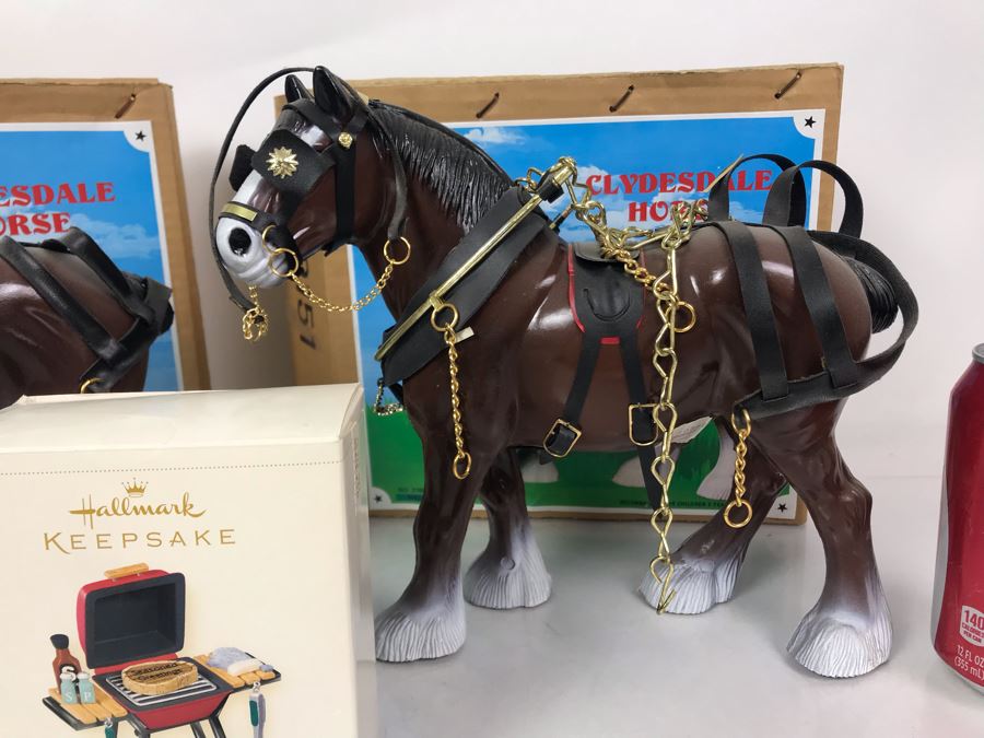 Pair Of Clydesdale Horse Toys With Boxes And Hallmark Keepsake Ornament Oh, What A Grill! [Photo 4]