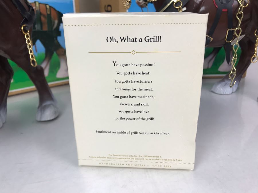 Pair Of Clydesdale Horse Toys With Boxes And Hallmark Keepsake Ornament Oh, What A Grill! [Photo 8]