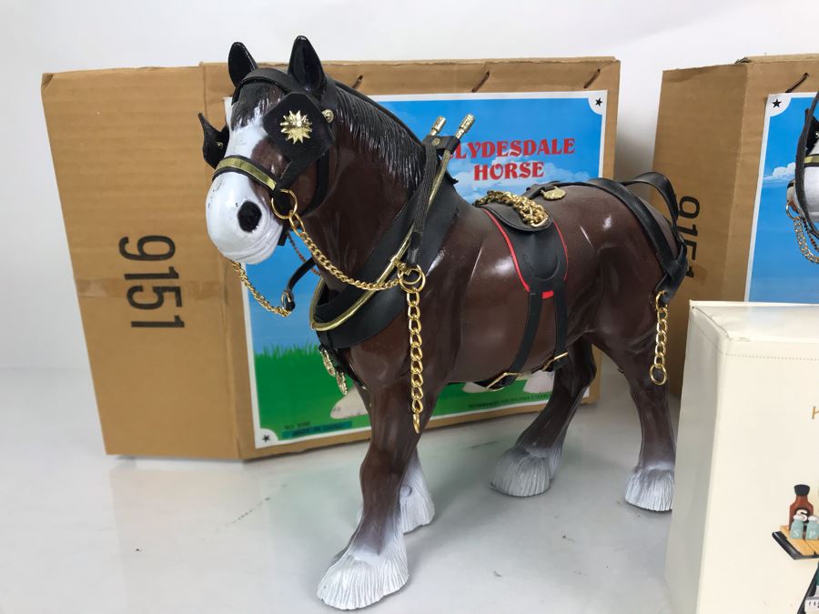 Pair Of Clydesdale Horse Toys With Boxes And Hallmark Keepsake Ornament Oh, What A Grill! [Photo 3]