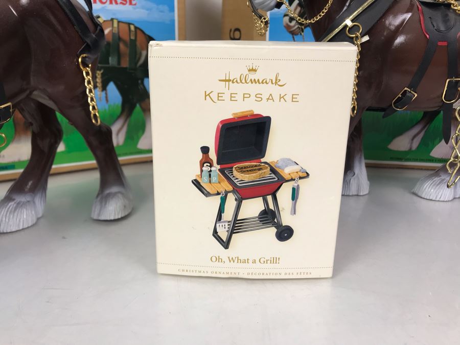 Pair Of Clydesdale Horse Toys With Boxes And Hallmark Keepsake Ornament Oh, What A Grill! [Photo 6]