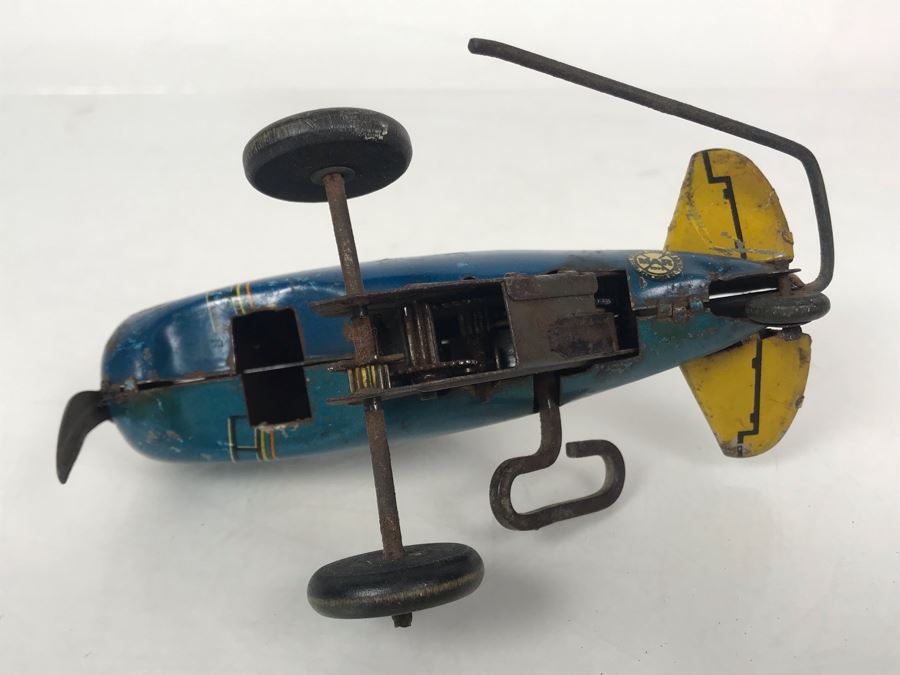 Old Marx Toys Tin Litho Wind-Up Roll Over Airplane Toy Working [Photo 6]