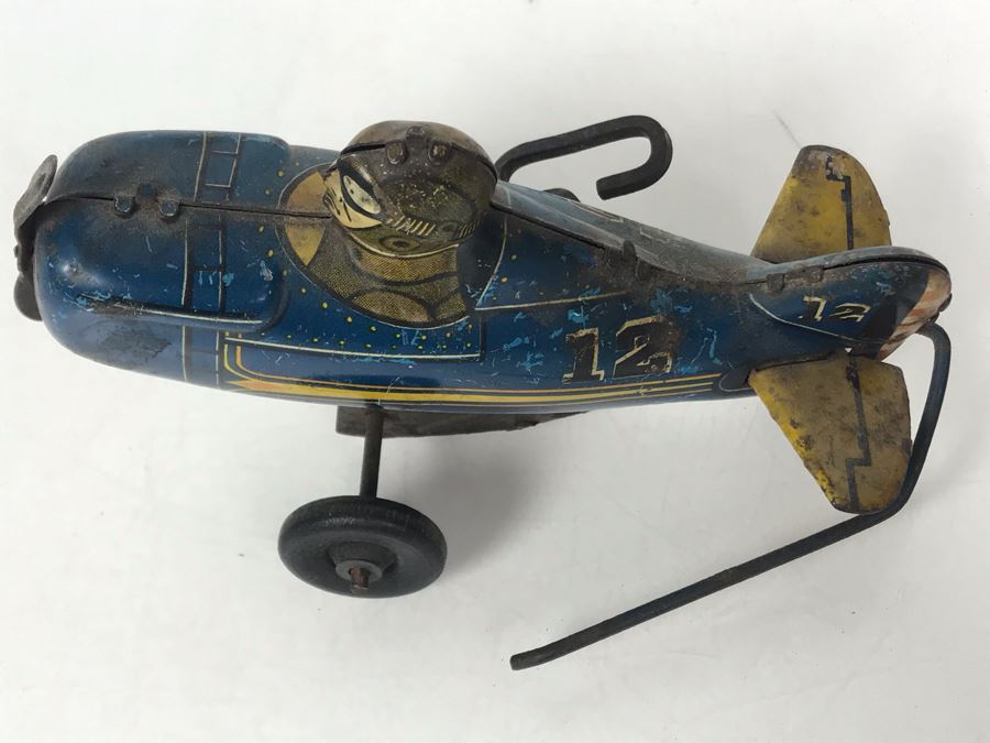 Old Marx Toys Tin Litho Wind-Up Roll Over Airplane Toy Working [Photo 10]