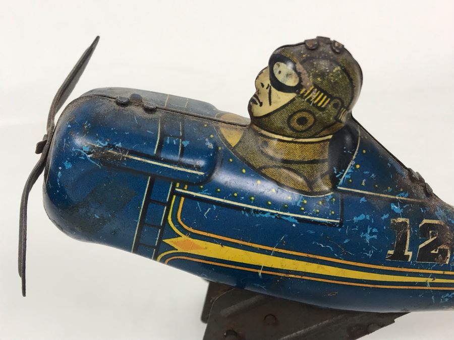 Old Marx Toys Tin Litho Wind-Up Roll Over Airplane Toy Working [Photo 3]