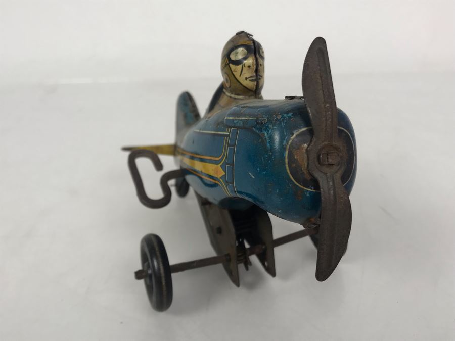 Old Marx Toys Tin Litho Wind-Up Roll Over Airplane Toy Working [Photo 8]