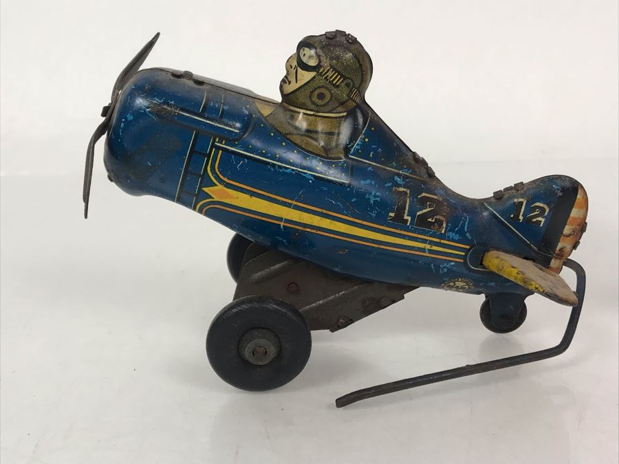 Old Marx Toys Tin Litho Wind-Up Roll Over Airplane Toy Working [Photo 1]