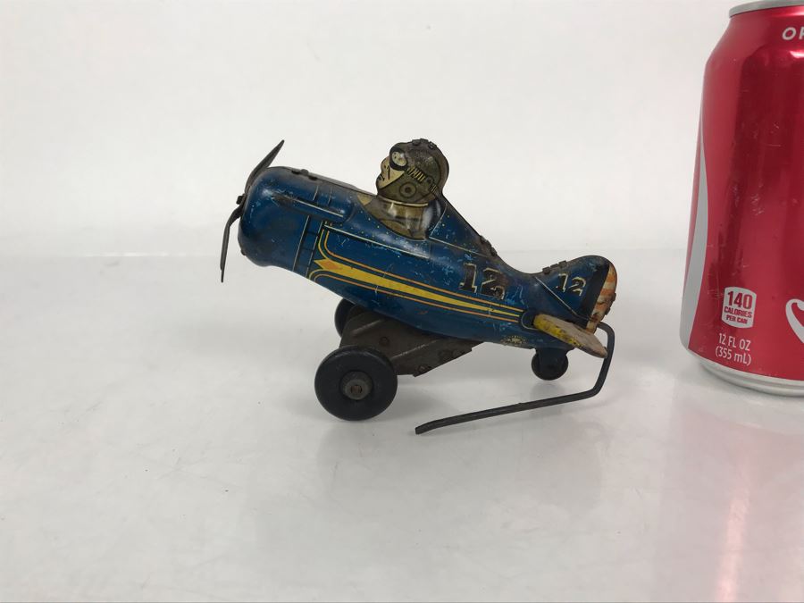 Old Marx Toys Tin Litho Wind-Up Roll Over Airplane Toy Working [Photo 2]