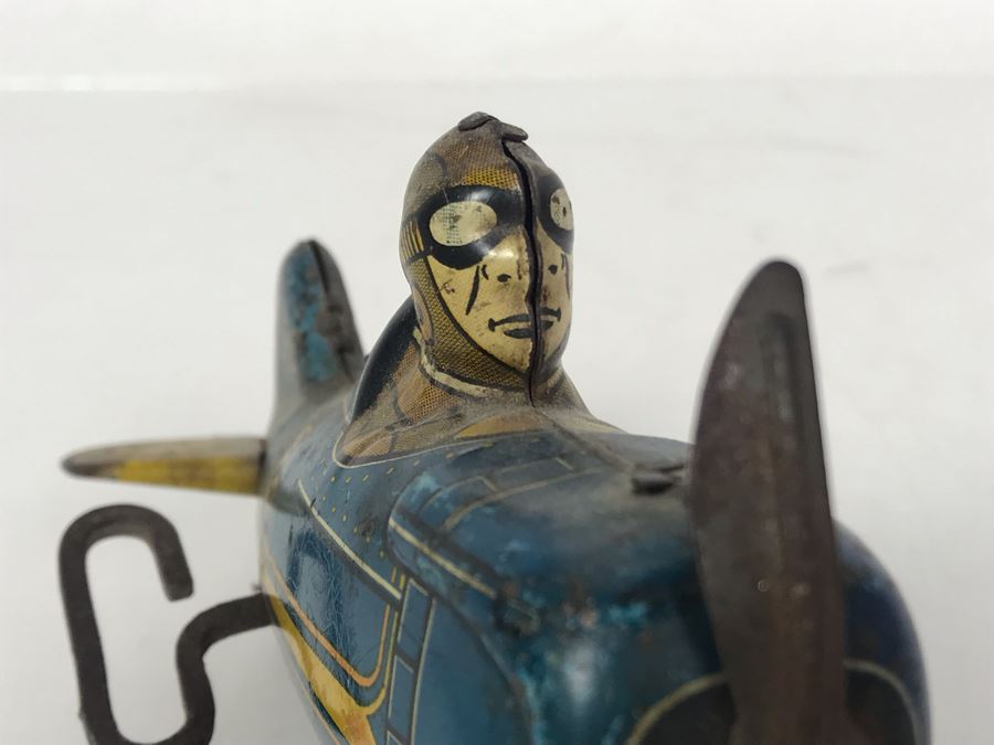 Old Marx Toys Tin Litho Wind-Up Roll Over Airplane Toy Working [Photo 9]