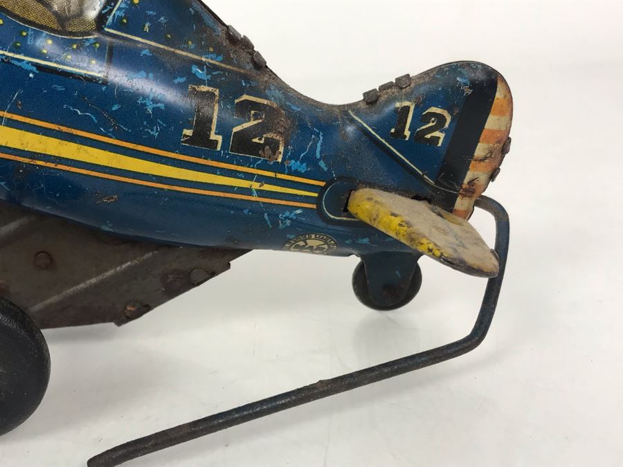 Old Marx Toys Tin Litho Wind-Up Roll Over Airplane Toy Working [Photo 4]