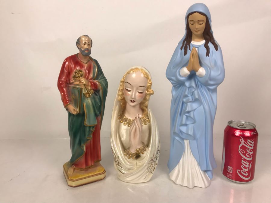 (3) Religious Statues Figurines - Middle Is Signed Ruby Lewis California [Photo 2]