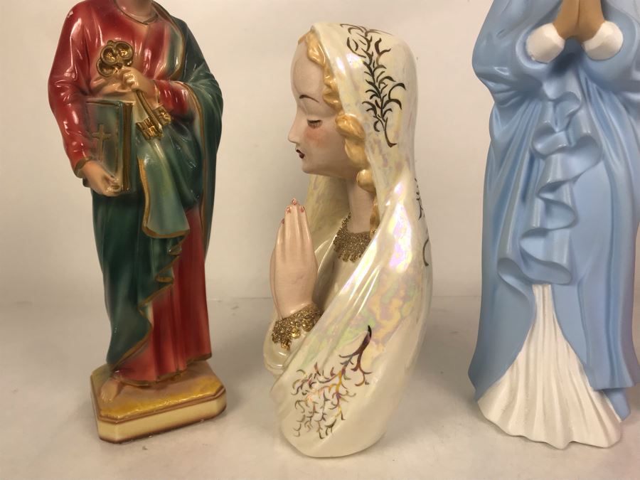 (3) Religious Statues Figurines - Middle Is Signed Ruby Lewis California [Photo 8]