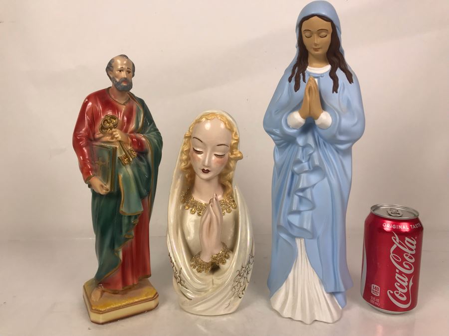 (3) Religious Statues Figurines - Middle Is Signed Ruby Lewis California [Photo 1]