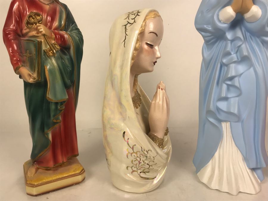(3) Religious Statues Figurines - Middle Is Signed Ruby Lewis California [Photo 6]
