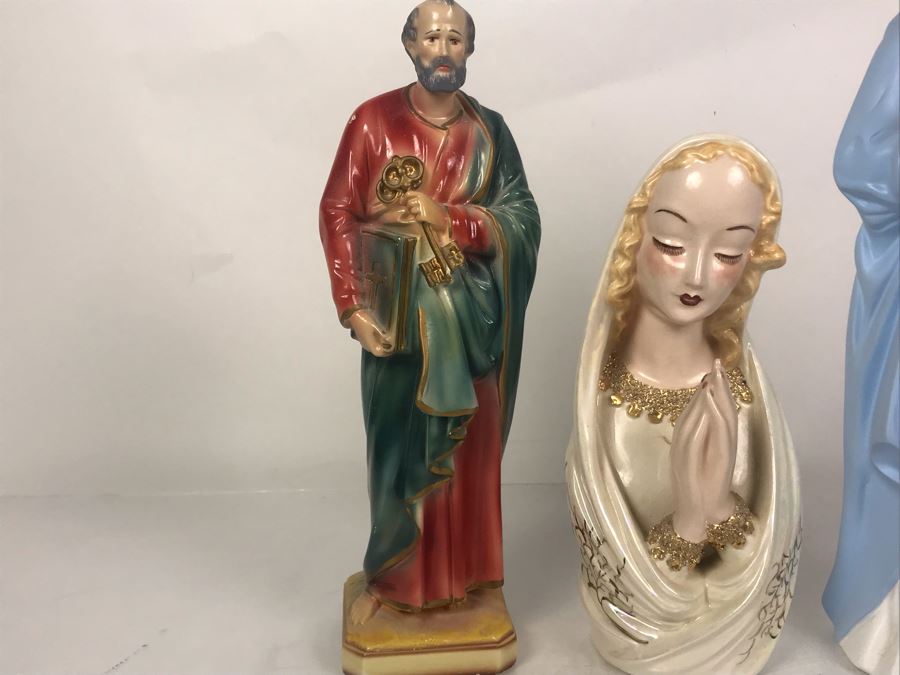 (3) Religious Statues Figurines - Middle Is Signed Ruby Lewis California [Photo 10]