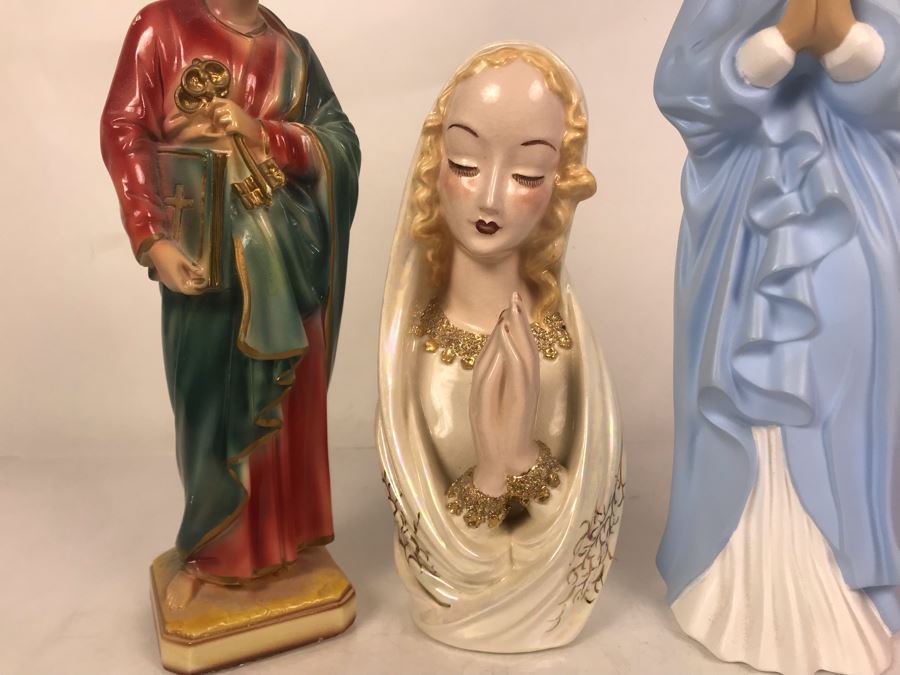 (3) Religious Statues Figurines - Middle Is Signed Ruby Lewis California [Photo 3]