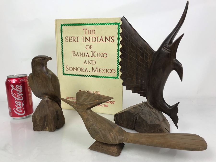 (3) Seri Indians Ironwood Animal Sculptures Figurines And Book: The Seri Indians Of Bahia Kino And Sonora, Mexico By W. J. McGee [Photo 3]