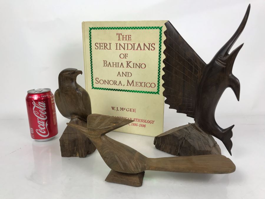 (3) Seri Indians Ironwood Animal Sculptures Figurines And Book: The Seri Indians Of Bahia Kino And Sonora, Mexico By W. J. McGee [Photo 2]