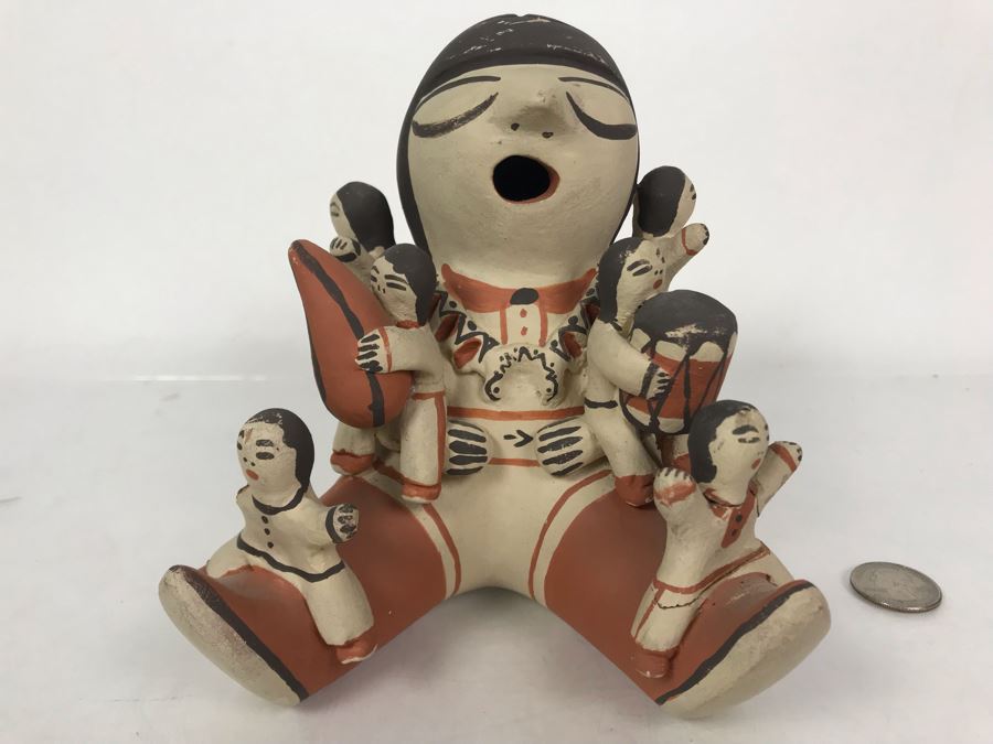 Native American Storyteller Pottery 6W X 5D X 6H - Arm Is Broken On Child In Front Lower Left [Photo 3]