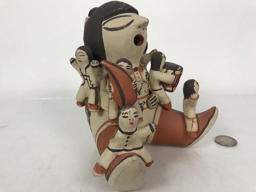 Native American Storyteller Pottery 6W X 5D X 6H - Arm Is Broken On Child In Front Lower Left [Photo 13]