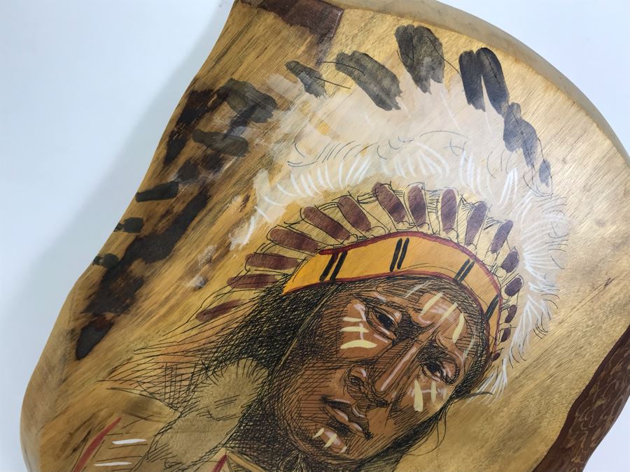 Vintage 1992 Alix Mosieur Original Signed Painting Of Powder Face Araphaho Chief C. 1870 On Oregon Myrtlewood [Photo 10]