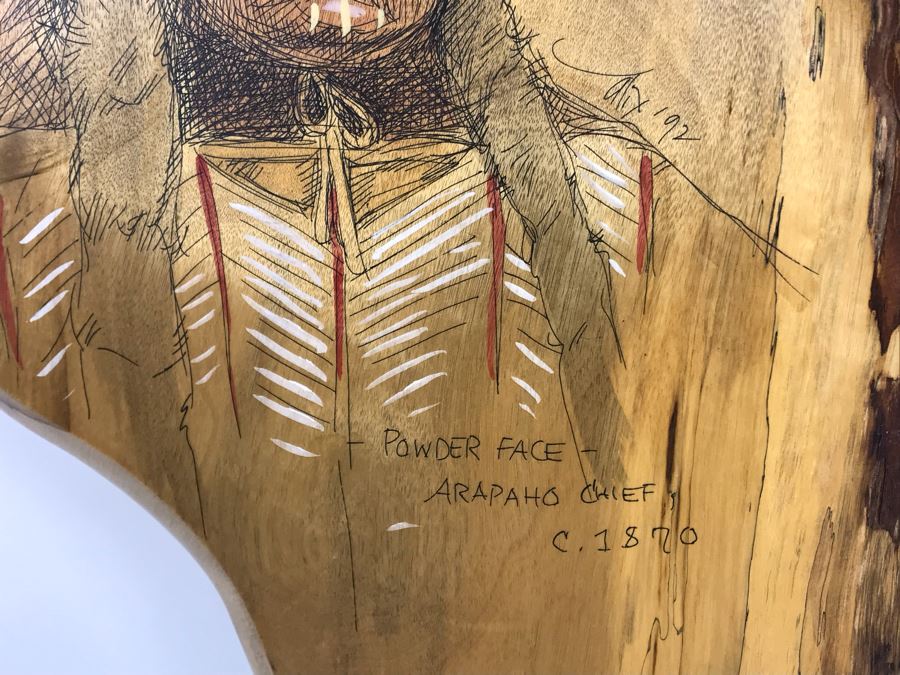 Vintage 1992 Alix Mosieur Original Signed Painting Of Powder Face Araphaho Chief C. 1870 On Oregon Myrtlewood [Photo 6]