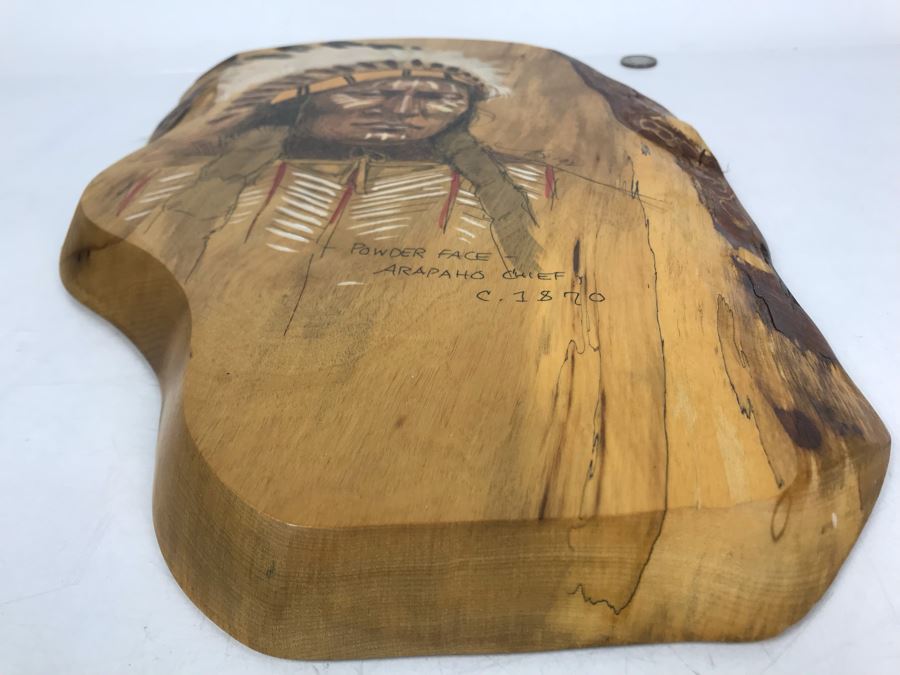 Vintage 1992 Alix Mosieur Original Signed Painting Of Powder Face Araphaho Chief C. 1870 On Oregon Myrtlewood [Photo 16]