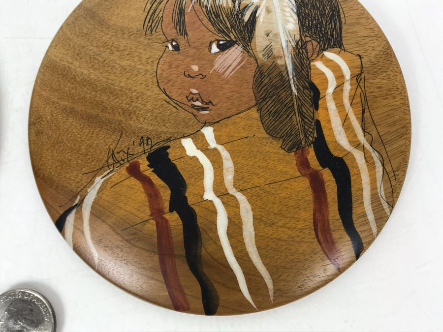 Pair Of Vintage 1992 Alix Mosieur Original Signed Paintings On Oregon Myrtlewood 5.5R [Photo 10]