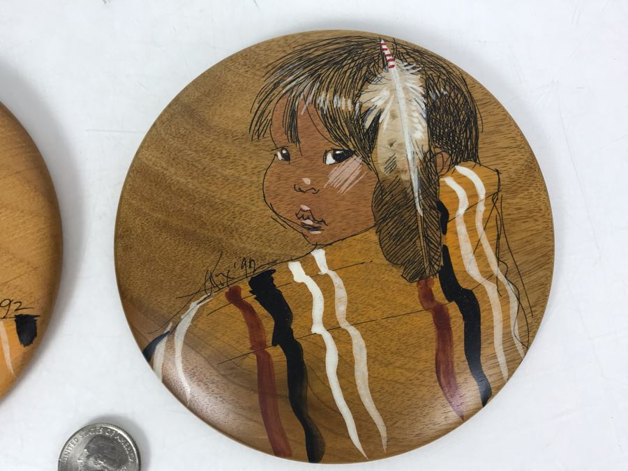 Pair Of Vintage 1992 Alix Mosieur Original Signed Paintings On Oregon Myrtlewood 5.5R [Photo 7]