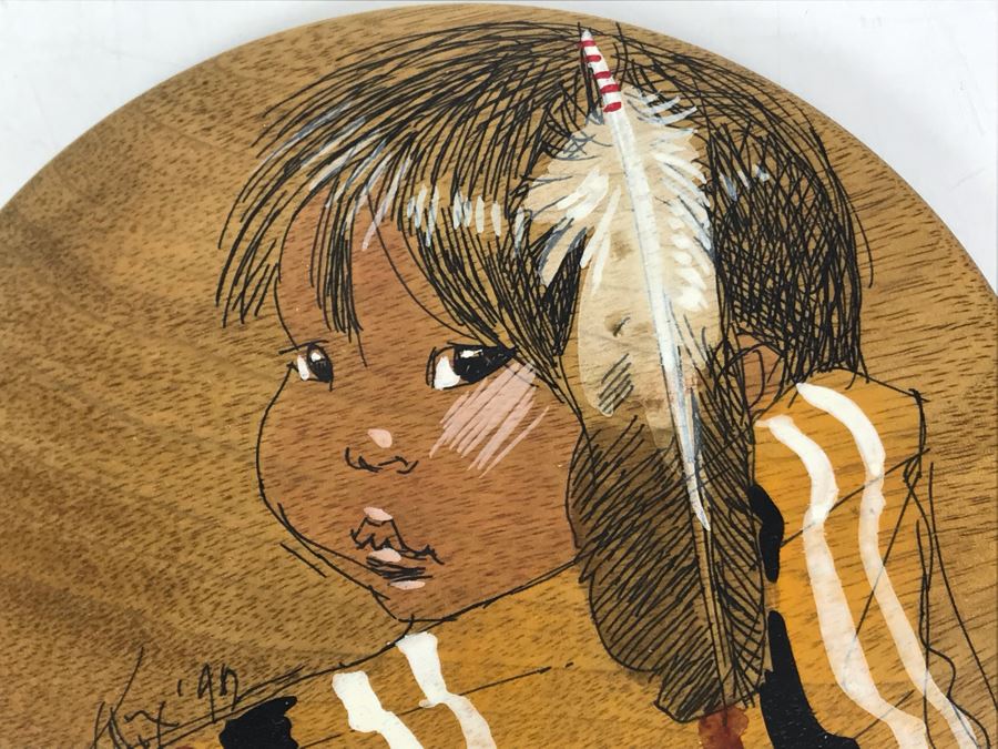 Pair Of Vintage 1992 Alix Mosieur Original Signed Paintings On Oregon Myrtlewood 5.5R [Photo 9]