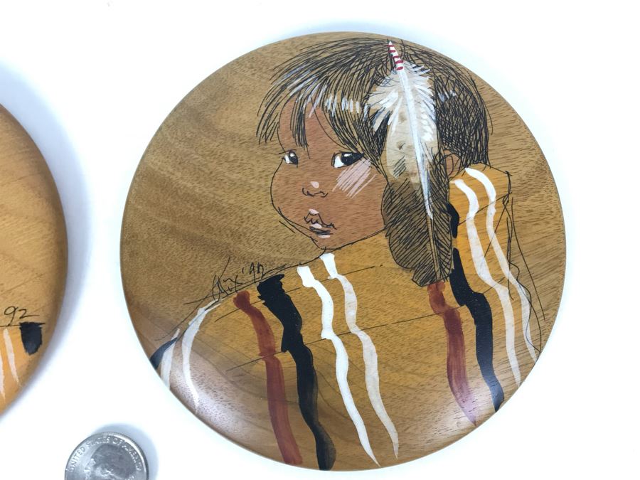 Pair Of Vintage 1992 Alix Mosieur Original Signed Paintings On Oregon Myrtlewood 5.5R [Photo 8]