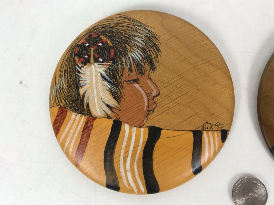 Pair Of Vintage 1992 Alix Mosieur Original Signed Paintings On Oregon Myrtlewood 5.5R [Photo 3]