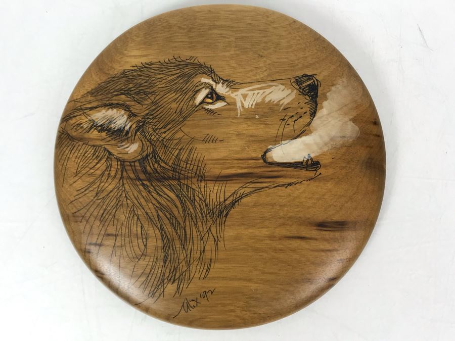 Vintage 1992 Alix Mosieur Original Signed Painting Of Wolf On Oregon Myrtlewood 6R [Photo 3]