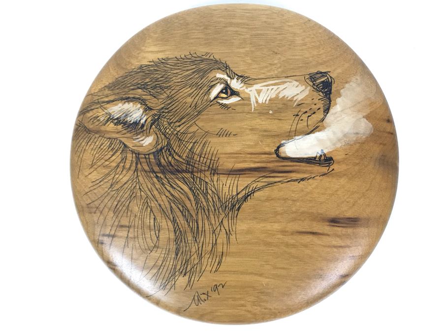 Vintage 1992 Alix Mosieur Original Signed Painting Of Wolf On Oregon Myrtlewood 6R [Photo 5]