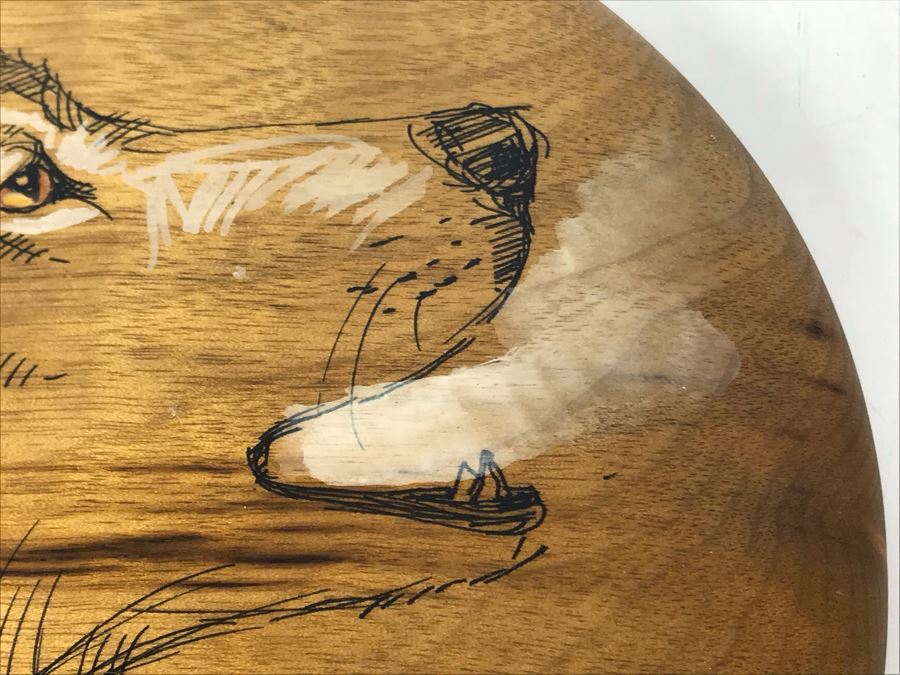 Vintage 1992 Alix Mosieur Original Signed Painting Of Wolf On Oregon Myrtlewood 6R [Photo 8]