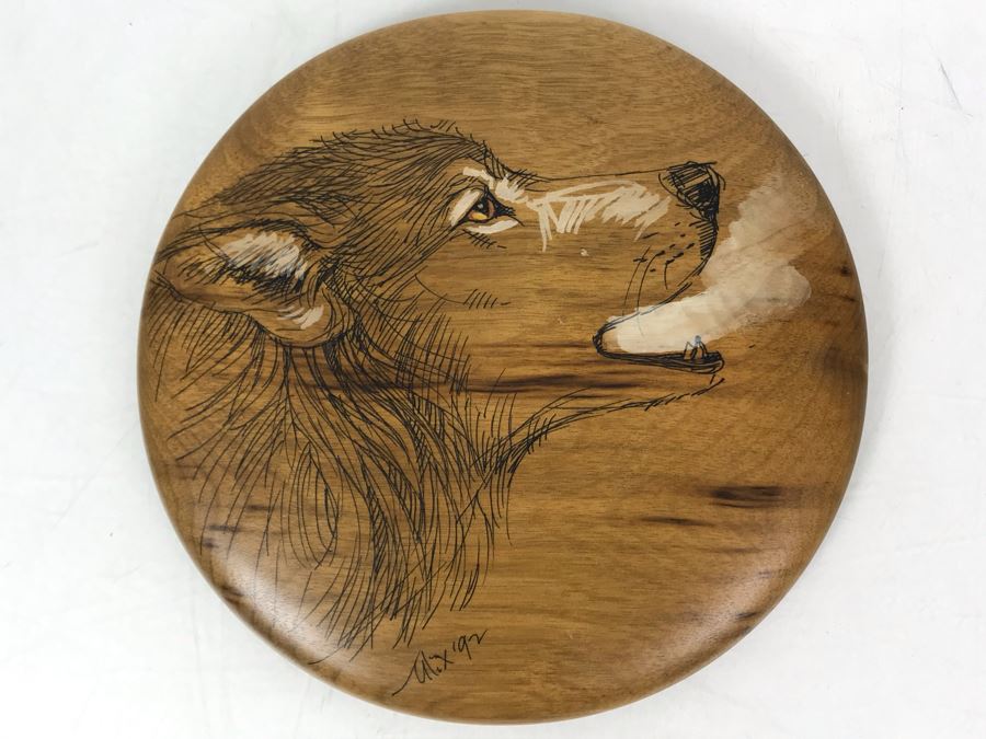 Vintage 1992 Alix Mosieur Original Signed Painting Of Wolf On Oregon Myrtlewood 6R [Photo 4]