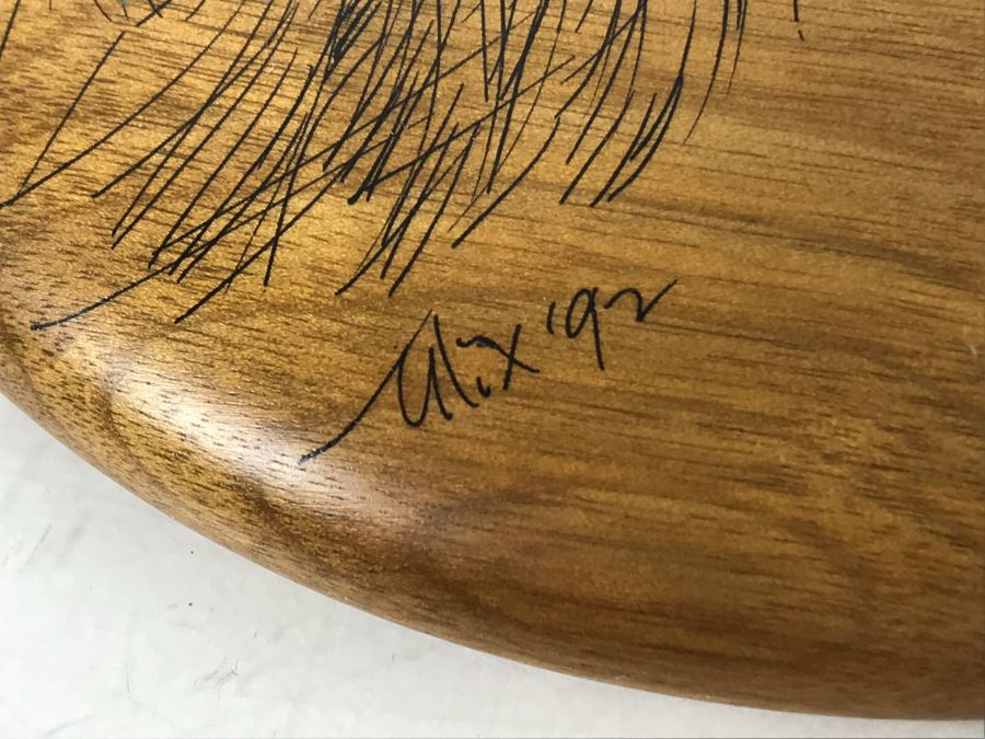 Vintage 1992 Alix Mosieur Original Signed Painting Of Wolf On Oregon Myrtlewood 6R [Photo 10]